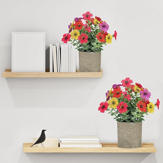 2 Pack Small Fake Plants Potted Artificial Plants Artificial Flowers Potted Faux Flower Daisy with Eucalyptus Leaves for Home Decor Office Room Farmhouse Indoor Table Bathroom Decor(Colorful)