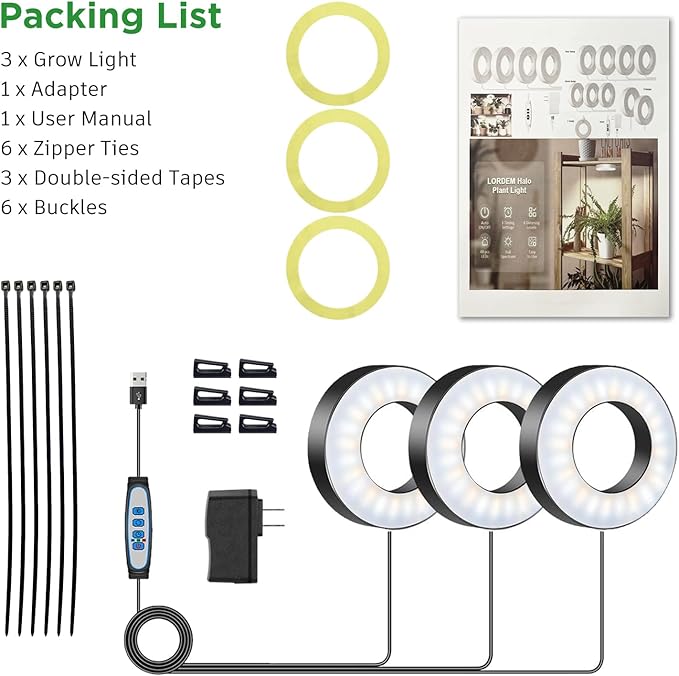 Tri-Head Grow Light for Indoor Plants, 10-Level Dimmable Plant Light with 6H/12H/16H Timer, 144 LEDs Full Spectrum Grow Lamp for Seedlings, 3 Lighting Modes, 7.5ft Long Cord for Under Cabinet, Shelves