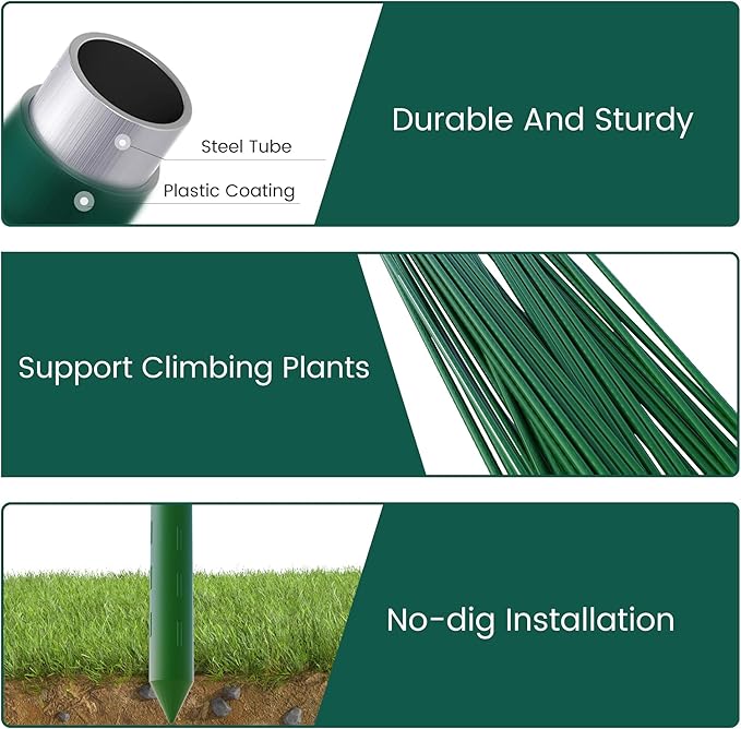 PROWORX 36 Inch 3 Ft Plant Support Garden Stakes 50 PCS, Sturdy Steel Plastic Coated Sticks for Outdoor Growing Climbing, Tomato, Trees, Cucumber, Beans