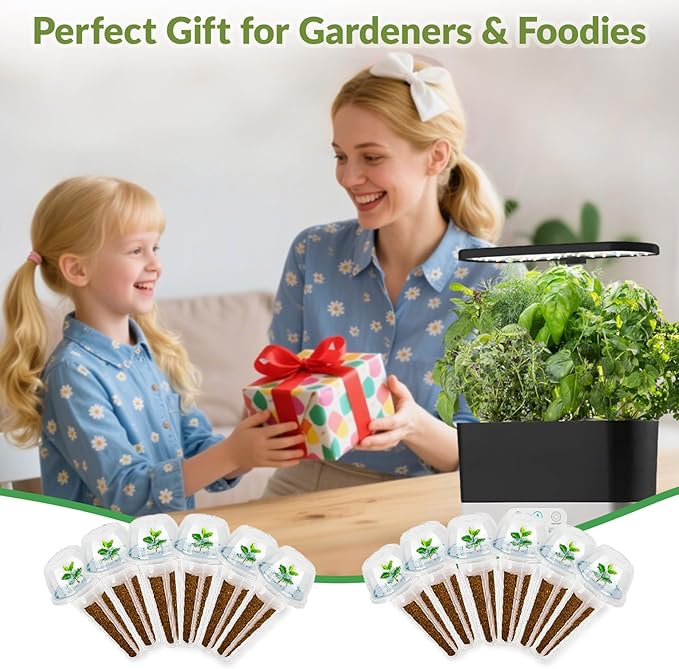 Hydroponic Seed Pod for Aerogarden, Ahopegarden, LETPOT, URUQ - 12 Salad Refill Grow Pods with 6 Packets Seeds of Mini Cucumber, Arugula, Spinach, Cherry Radish & Tomato for All Hydroponic Systems
