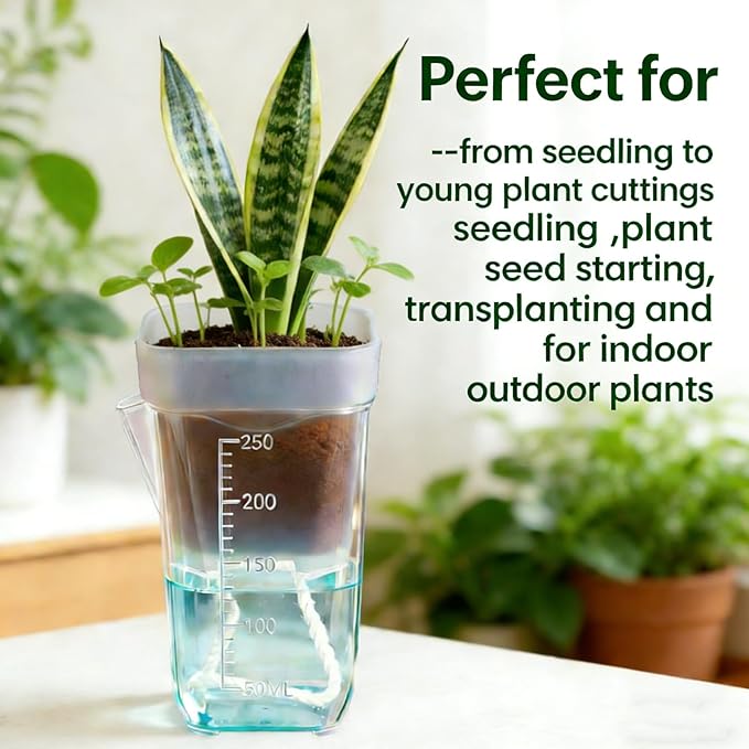 16 Pack 2.5" Mini Clear Self Watering Plant Pots, Plastic Planters with Bottom Water Tray & Watering Rope, Nursery Planting Pot for Indoor Out Door Plants