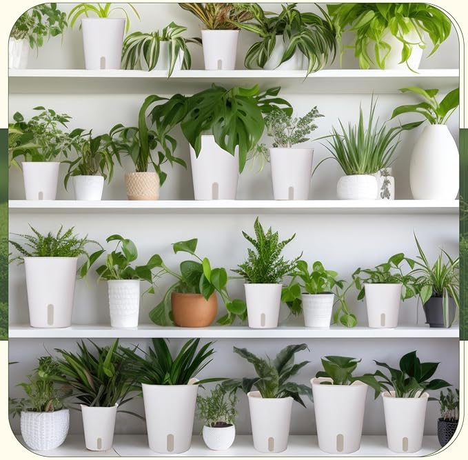 Ziliny 18 Pcs Self Watering Pots Plastic Plant 3 Sizes Flower Plant Pot with Inner White Flower Pots for Indoor House Plants Plastic Self Watering Pot for Herbs Flowers (Xs,S,M)