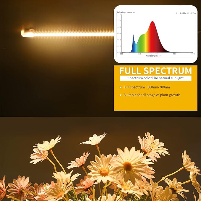 RWNTAO One Strip Growing lamp 2-Pack, Full Spectrum LED Grow Light Strips for Indoor Plants with Auto ON/Off Timer & 4 Dimmable Levels for Green House Hydroponics Succulent (One Head 2 Pack)