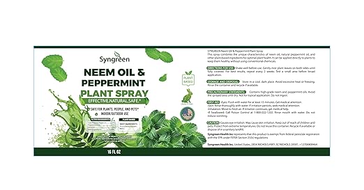 Neem Oil Spray for Plants with Peppermint – Gentle Leaf Maintenance for Indoor and Outdoor Greenery, 16oz