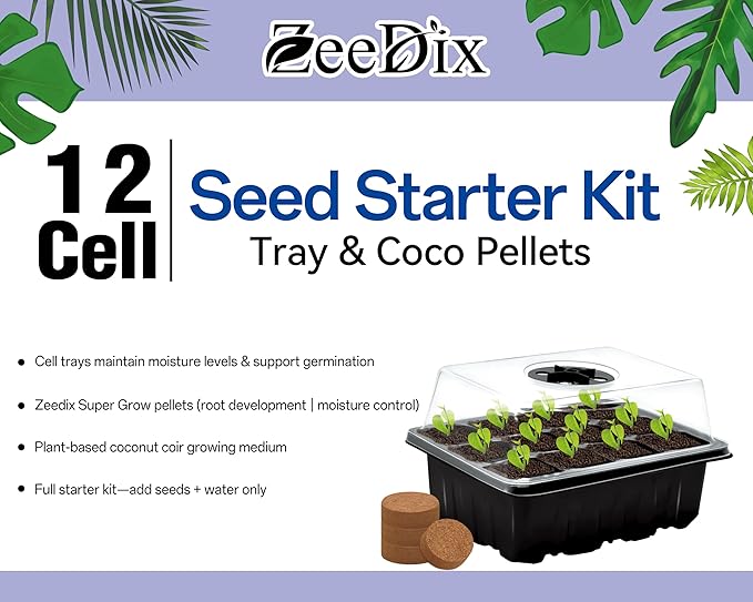 ZeeDix 6 Set Seed Starter Tray Kits, 6 Pack Seed Trays with 90 Pack Coco Coir Pellets, Adjustable Humidity Germination Tray with Dome Lids for Indoor Plants, Mini Greenhouse for Vegetables Garden