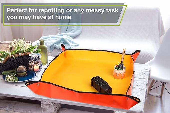 Azureblue Foldable Waterproof Plant Repotting Mat for Indoor Plants, Suitable for House Plants, Succulents, Potting Soil, Portable, Easy to Clean (Extra Large 39.4 x 39.4 (Orange))