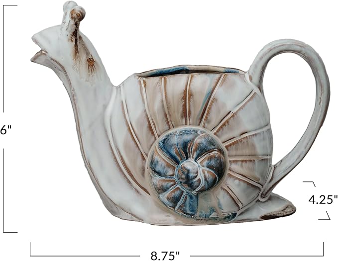 Creative Co-Op 26-Ounce Snail Shaped Stoneware Watering Can, Multicolor