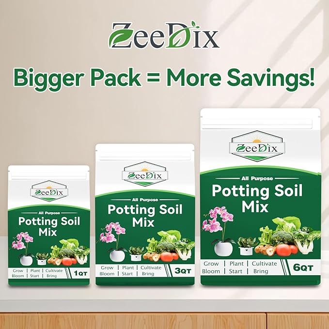 Zeedix Potting Soil Mix for Indoor Houseplant, Include Perlite, Compost, Peat Moss, Coco Coir and Vermiculite, Well Draining Potting Mix, Promote Healthy Root Development and Faster Plant Growth, 3qt