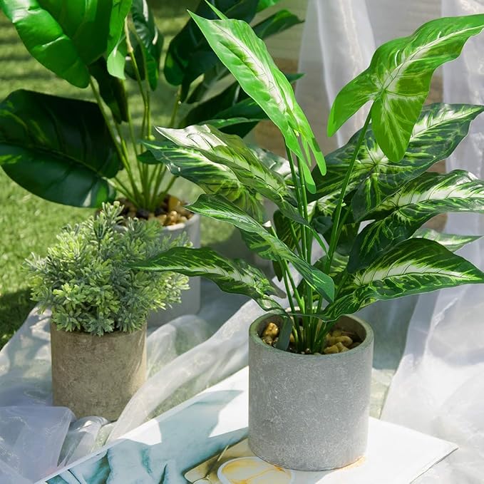 JC nateva 16" Small Fake Plants Artificial Tropical Faux Plants Indoor for Office Desk Shelf Bathroom Home Decor