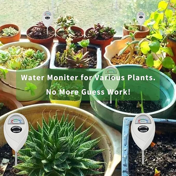 Censinda Soil Moisture Meter, 2 Pack Soil Moisture Monitor for House Plants, Indoor & Outdoor, Garden, Farm, Lawn Plant Care, No Battery Needed(White)