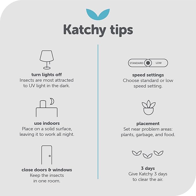 Katchy Indoor Flying Insect Trap – Catcher & Killer for Mosquitoes, Fruit Flies, Gnats & Moths – Non-Zapper with Suction & Blue Light – Ideal for Indoor Spaces, Kitchens & Plants (Original, Black)