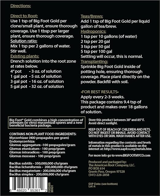 Big Foot Gold Mycorrhizal Fungi 1 oz, Beneficial Bacteria for Plant Growth, Root Stimulator, Super Concentrated 3-in-1 Formula for All Plants
