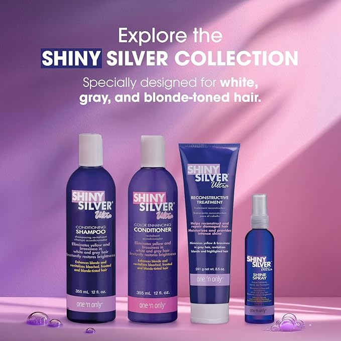 One 'n Only Shiny Silver Ultra Shine Spray - Purple Hair Shine Spray & Brightening Gloss with UV and Thermal Protection - Blonde Hair Care to Enhance Color & Restore Damage (4 oz)