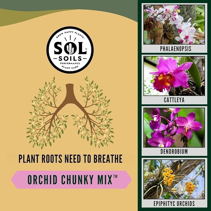 Sol Soils Chunky Orchid Potting Mix - 100% Peat-Free, Lightweight, and Aerated with Coconut Husk, Perlite & Recycled Forest Products for Fast Draining, Healthy Orchids - 2 Quarts