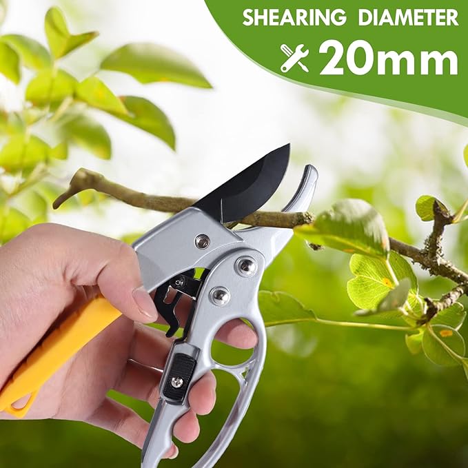 MEPEREZ Garden clippers, premium Germany pruners, Work 3 times easier, professional ratchet pruning shears, cutting rose, flower, hedge, stem, tree, Sharp gardening scissors, Arthritis weak hand snips