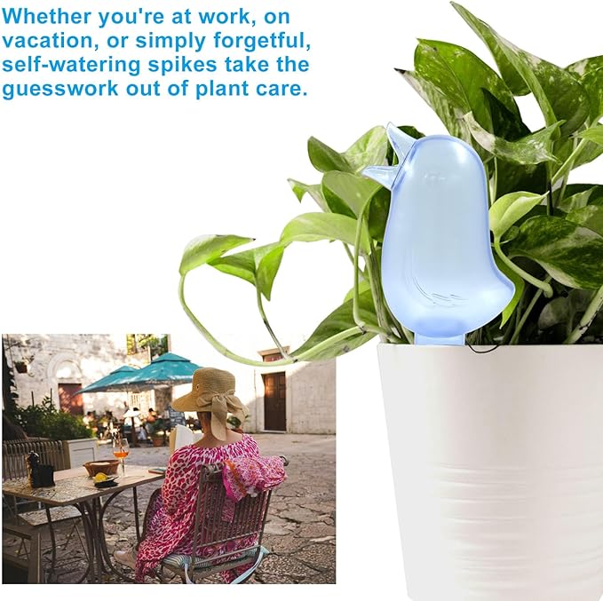 4 Pack Self Watering Spikes for Plants - Bird Shape Automatic Irrigation System, Self Watering Planter Insert for Indoor & Outdoor Potted Plants, Plastic Plant Watering Devices(Blue)
