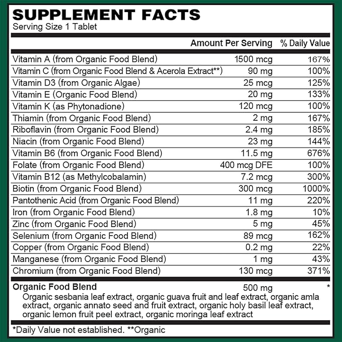 PlantFusion Organic Multivitamin for Men - One Daily Whole Food Blend Men's Multivitamin - Vegan, Non-GMO, Gluten Free & Dairy Free - 30 Tablets (1 Month Supply)