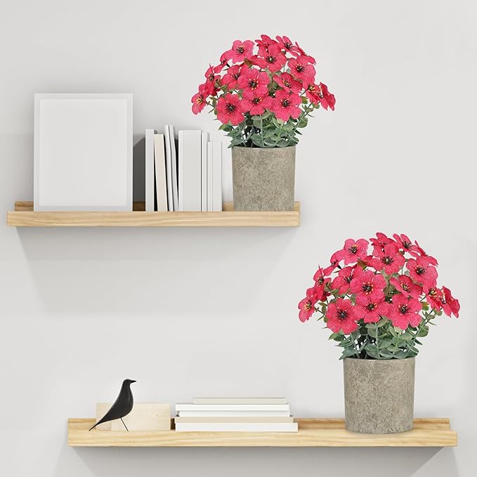 2 Pack Small Fake Plants Potted Artificial Plants Artificial Flowers Potted Faux Flower Daisy with Eucalyptus Leaves for Home Decor Office Room Farmhouse Indoor Table Bathroom Decor(Magenta)