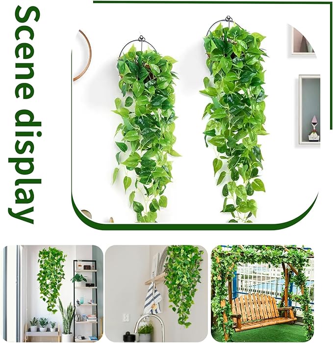 Fake Hanging Plants Vines(3pcs)for Room Decor, Artificial Ivy Greenery Garlands for Home Bedroom Living Aesthetic Kitchen Office Wall Patio Bookshelf,Indoor,Outdoor Farmhouse Decorations(No Basket)