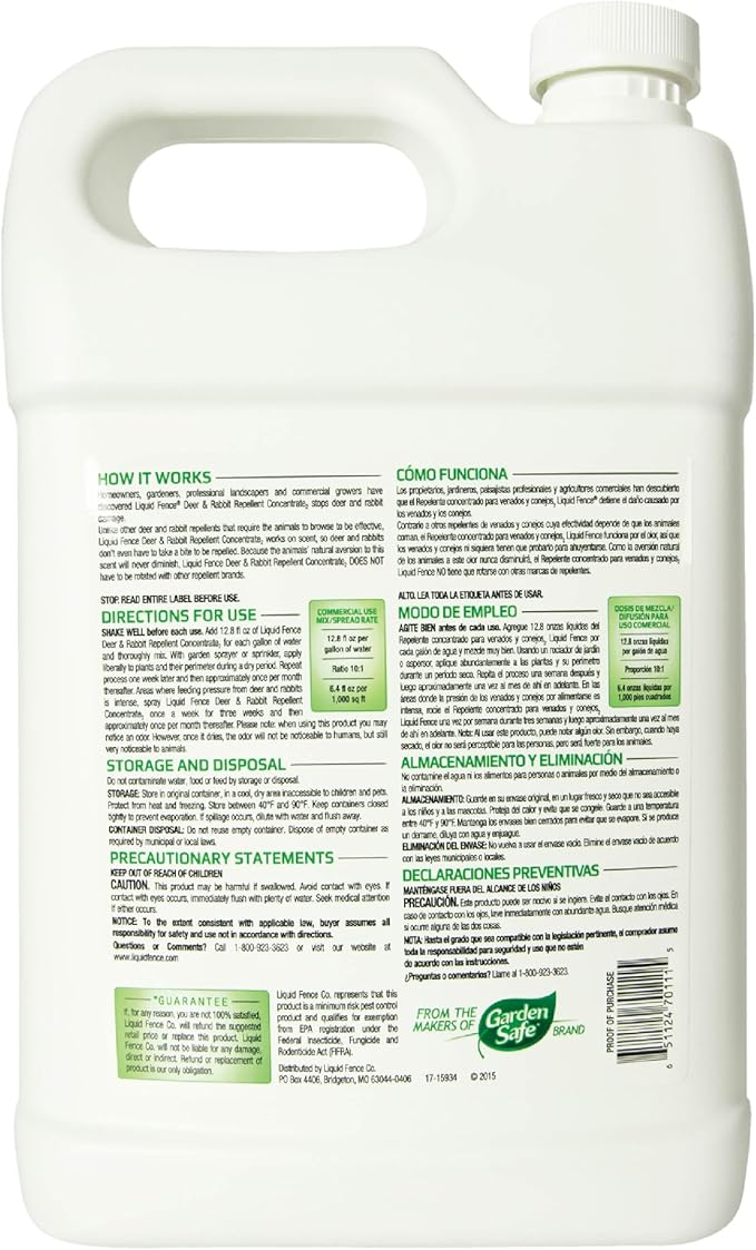 Liquid Fence Deer And Rabbit Repellent Concentrate, Apply Year-Round, 1 Gallon