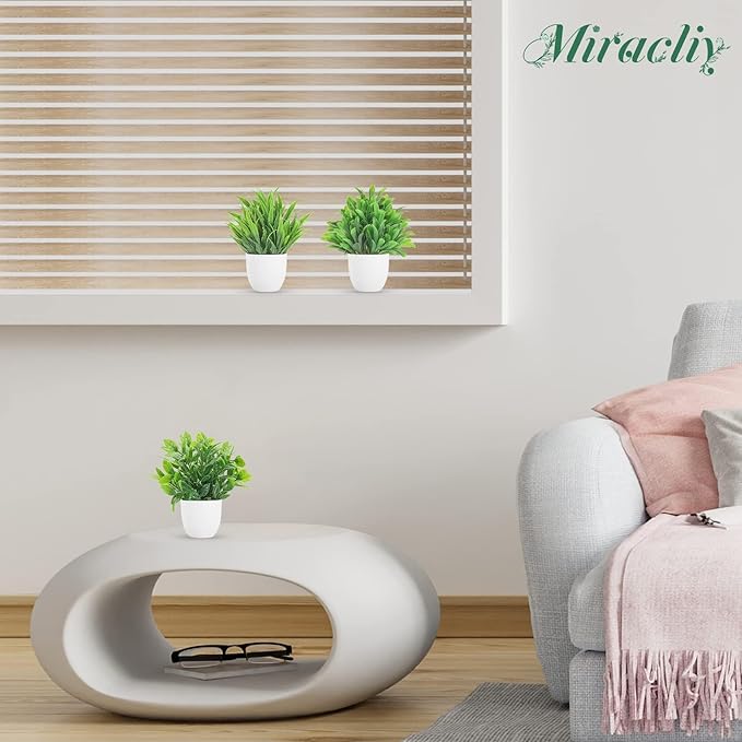 Miracliy 4 Pack Mini Fake Plants Artificial Eucalyptus Faux Plants for Home Office Farmhouse Bathroom Desk Shelf Decor Indoor
