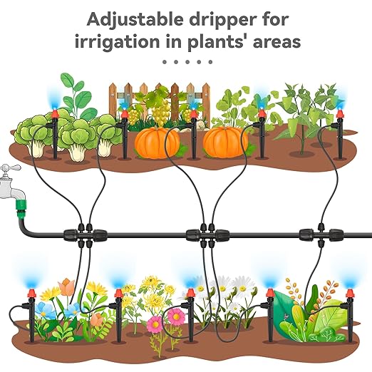 Drip Irrigation Emitters for 1/4" Tubing: Adjustable 360 Degree Drip Spray Emitters with Lock Barbed - Misting Drippers with Stake for Garden Watering System(30pcs)