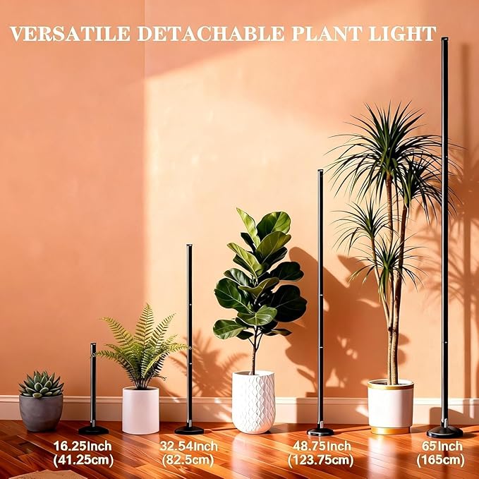 2 Pack LED Grow Lights for Indoor Plants Full Spectrum, 48W 65 Inch Plant Lights for Seed Starting with Timer and 10 Level Dimmable Standing Plant Growing Lamp for Greenhouse with Hanging Accessories