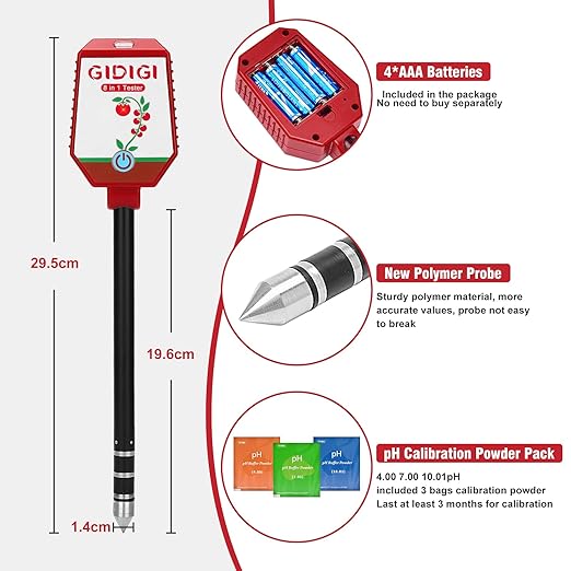 Soil pH Meter Smart Soil Moisture Meter with App Control Digital Soil Test Kit for Plants pH Sunlight Intensity Fertility pH EC Salt Soil Thermometer Humidity Moisture Meter for Garden Lawn Farming