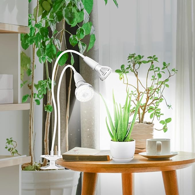 SANSI LED Grow Lights for Indoor Plants, 300W Full Spectrum Clip-on Gooseneck Grow Light 20W Plant Light for High PPFD+LED Puck Grow Light, 10W (150 Watt Equiv) 2-Head Grow Lamp