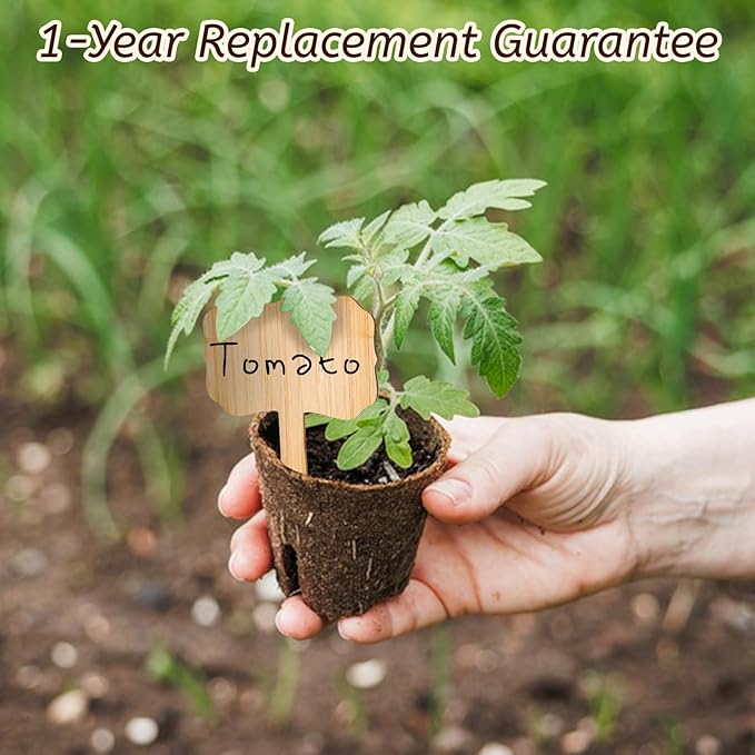 60pcs Bamboo Plant Labels with Marker Pen, Scalloped T-Type Plant Tags for Garden, Seedlings, Herbs, Vegetables, Outdoor Plant Markers (3.9" x 2.36")