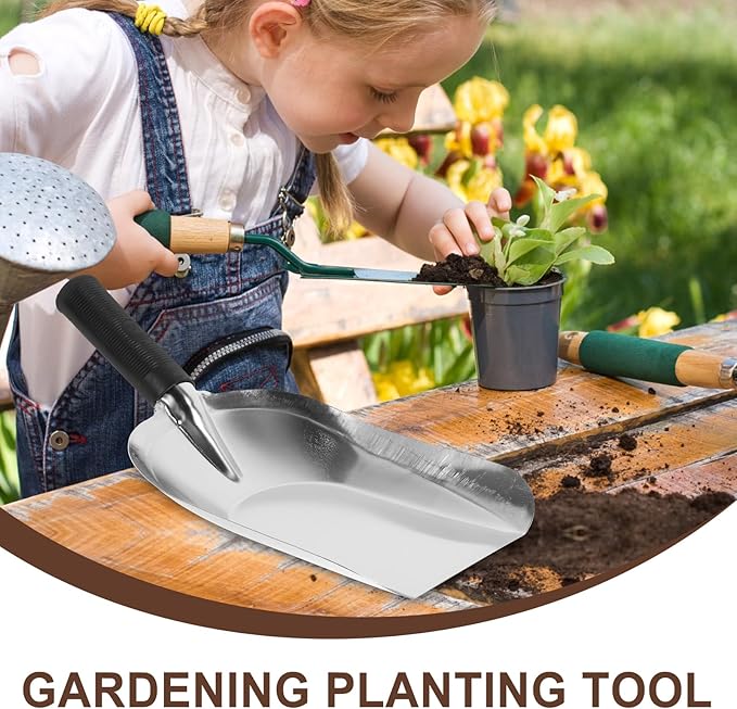 Kisangel Stainless Steel Garden Hand Trowel Small Square Shovel Lightweight Digging Tool for Transplanting and Soil Loosening 11.61X5.11In