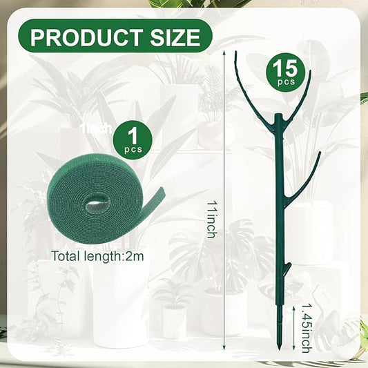 15 Pack Stackable Plant Support Stakes, Climbing Plant Support Pole, Philodendron Garden Stakes for Potted Plants, Plant Holder Stick for Monstera, Pothos