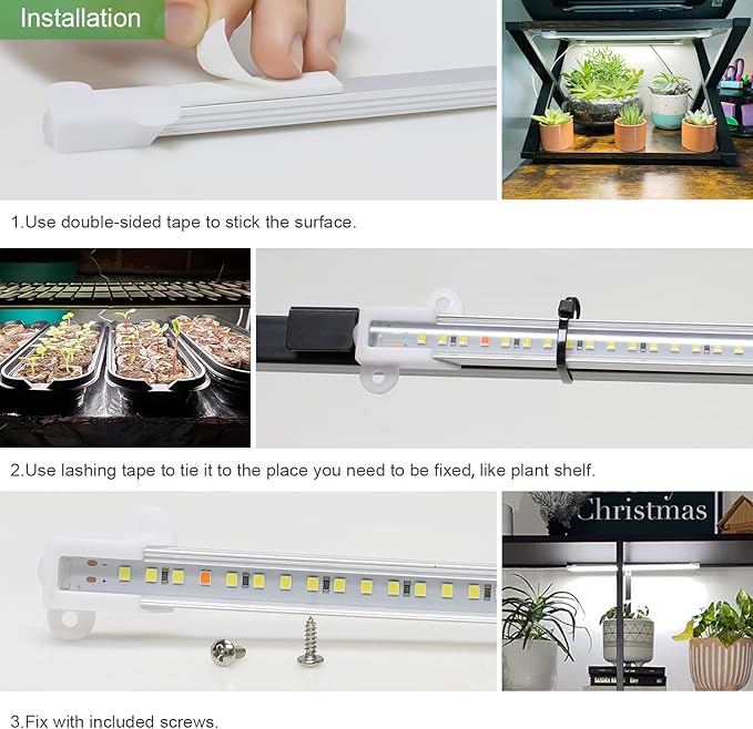 Wiaxulay Grow Lights for Indoor Plants Full Spectrum, 120 LEDs Plant Grow Light Strips with Auto ON/Off Timer 6/12/16Hrs, 5 Brightness, 3 Switch Modes Growing Lamps for Seed Starting, Succulent,2 Bars
