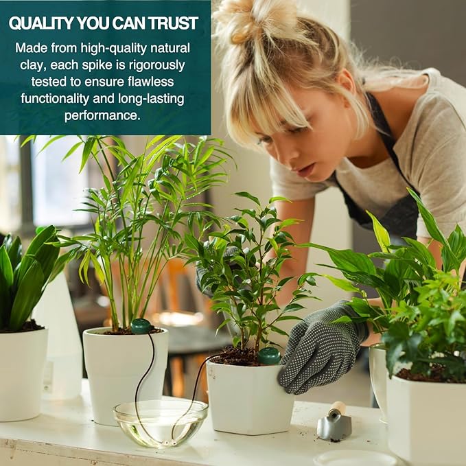 Blumat Classic Self-Watering Stakes - Prevents Overwatering and Underwatering for Healthy Growth While You are Away - Ideal for Indoor Plant Watering, 25 Pack, w Adapter