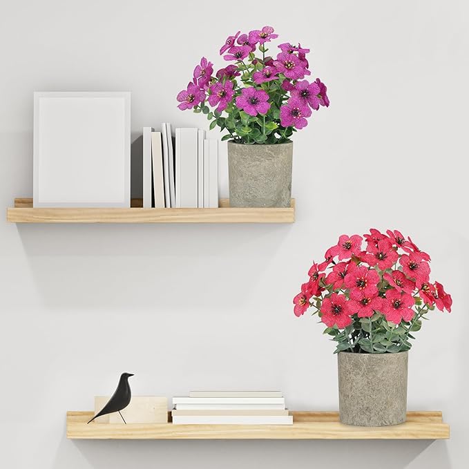 2 Pack Small Fake Plants Potted Artificial Plants Artificial Flowers Potted Faux Flower Daisy with Eucalyptus Leaves for Home Decor Office Room Farmhouse Indoor Table Bathroom Decor(Purple&magenta)