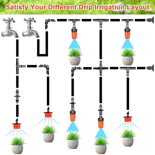 245 Pcs Drip Irrigation Fittings Kit for 1/4" Tubing:Gardrip 1/4 Inch Drip System Barbed Connectors (Nozzles, Nozzle Tees, Drippers, Single Barbs, Couplings, Tees, Elbows, Plugs, Crosses, Drip Stakes)