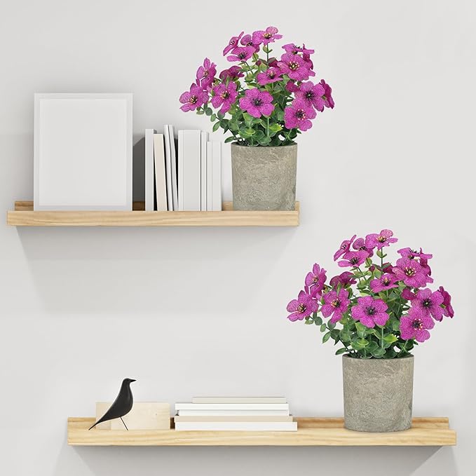 2 Pack Small Fake Plants Potted Artificial Plants Artificial Flowers Potted Faux Flower Daisy with Eucalyptus Leaves for Home Decor Office Room Farmhouse Indoor Table Bathroom Decor(Purple)