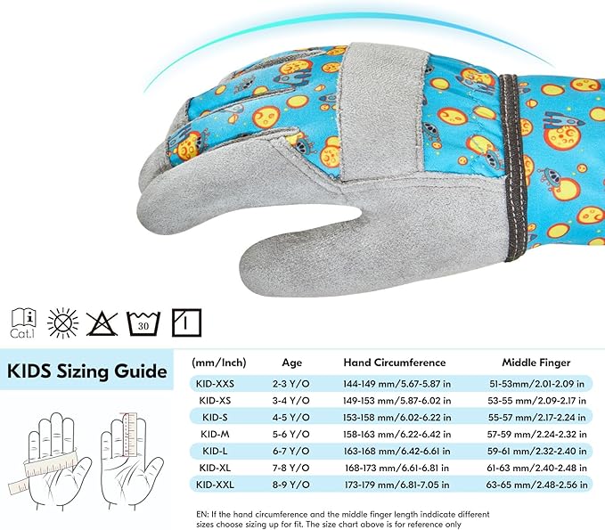 Vgo... 1-Pair Age 4-5 Kids Gardening Gloves,Children Yard Work Gloves,Soft Safety Outdoor Playing Gloves (Size S, Blue Plane, KID-MF3561)