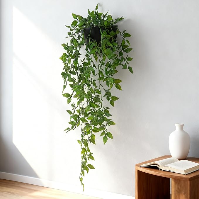 Artificial Hanging Plants 1 Pack, Fake Mandala Vine Greenery with Wall Planter for Office Living Room Bathroom Indoor Décor