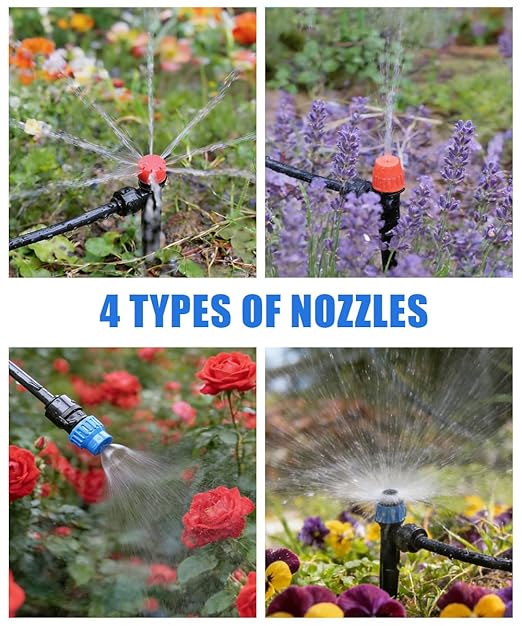 Fast-Lock Drip Irrigation System Kit for Garden Watering with 40 Adjustable Nozzles, All Quick Connect Easy-Connect Irrigation Kit with 1/2" & 1/4" Tubing, for Greenhouse, Lawn, Pots (40FT + 197FT)