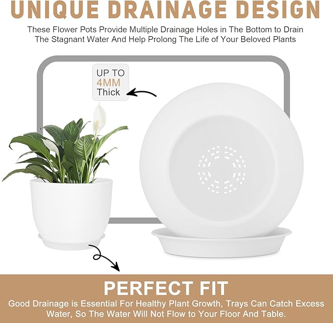 YNNICO Plant Pots 12/10/9 inch Set of 3, Flower Pots with Multi Mesh Drainage Holes, Large Planters for Indoor Outdoor Garden Plants and Flowers. (White)