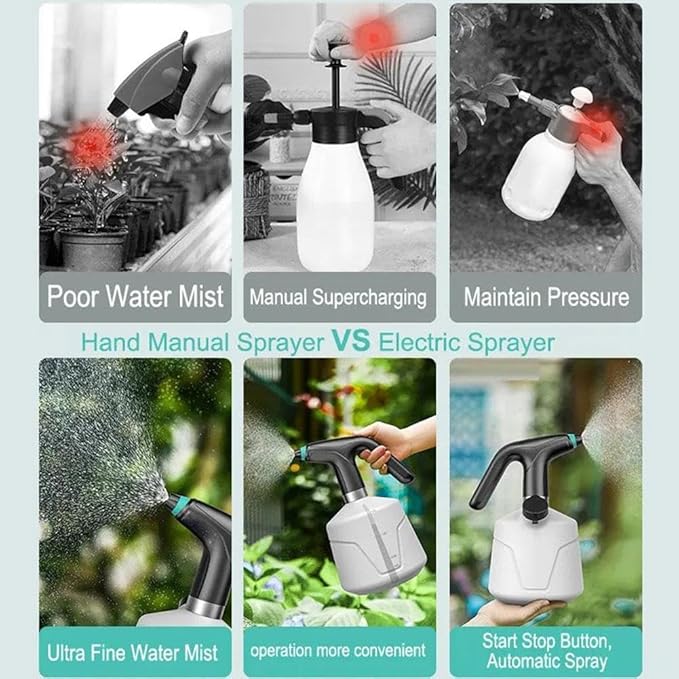 Electric Spray Bottle Plant Mister for Indoor Outdoor Plants,1L Automatic Watering Can USB Rechargeable Sprayer with Adjustable Spout,Portable Garden and Plant Sprayer for Fertilizing Cleaning (B)