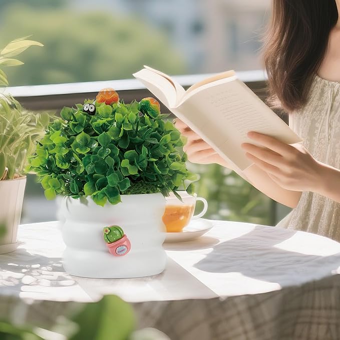 Mini Potted Fake Plants Artificial Plastic Eucalyptus Plants Centerpieces for Table Home Office, Style H