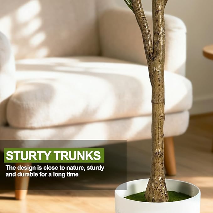 TNELTUEB Faux Olive Tree 6FT - Indoor Tall Artificial Olive Trees with Planter & Basket and Lights, Artificial Plants with Natural Wood Trunk and Realistic Fruits for Home Living Room Office Decor