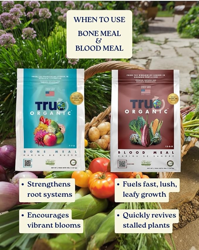 True Organic Blood Meal – High-Nitrogen Organic Fertilizer for Rapid Vegetative Growth – 3lb Bag Covers 104 Sq. Ft.- Case of 6