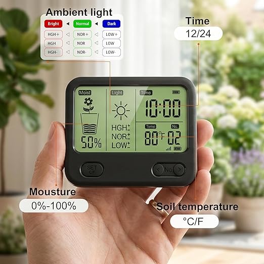 VODESON Soil Moisture Meter for Plants, Multi-Zone Wireless Soil Test Kit & Soil Thermometer, TDR4-in-1 Plant Water Meter, 230ft RF, IPX5 Waterproof, Indoor Outdoor Garden Lawn Farm(Display+2Sensor)