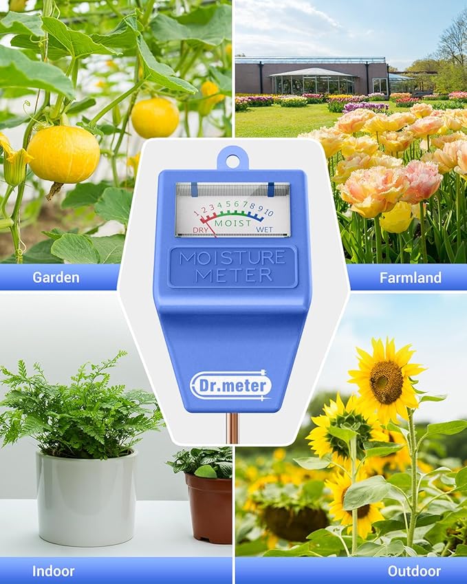Dr.meter Soil Moisture Meter Tester for Plants, Long Probe Hygrometer Moisture Sensor for Houseplants Indoor Outdoor Garden Lawn Use - Plant Water Gauge Meter, No Battery Needed, Gardening Gifts, Blue