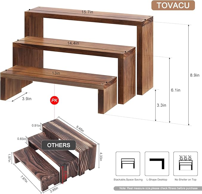 Plant Stand Shelf for Desk Window Sill Countertop Succulent Stand Desktop Shelf 3 Tiers Small Wooden Tabletop Ladder Plant Shelves for Cupcake Stand Riser Spice Rack Holder