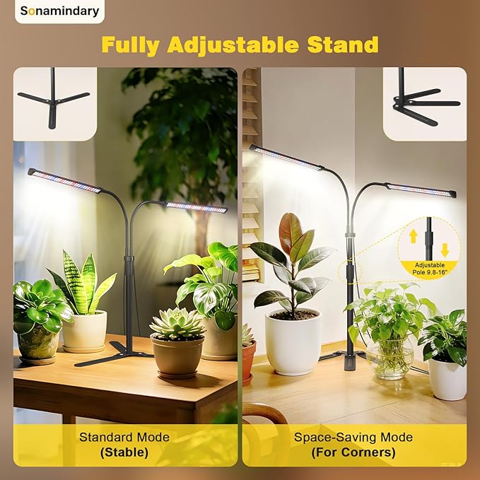 Grow Lights for Indoor Plants, Full Spectrum LED Plant Light with 9.8-35 in Tripod Stand, 120 LEDs 5700K, 4/8/12H Auto Timer, 5 Brightness Levels