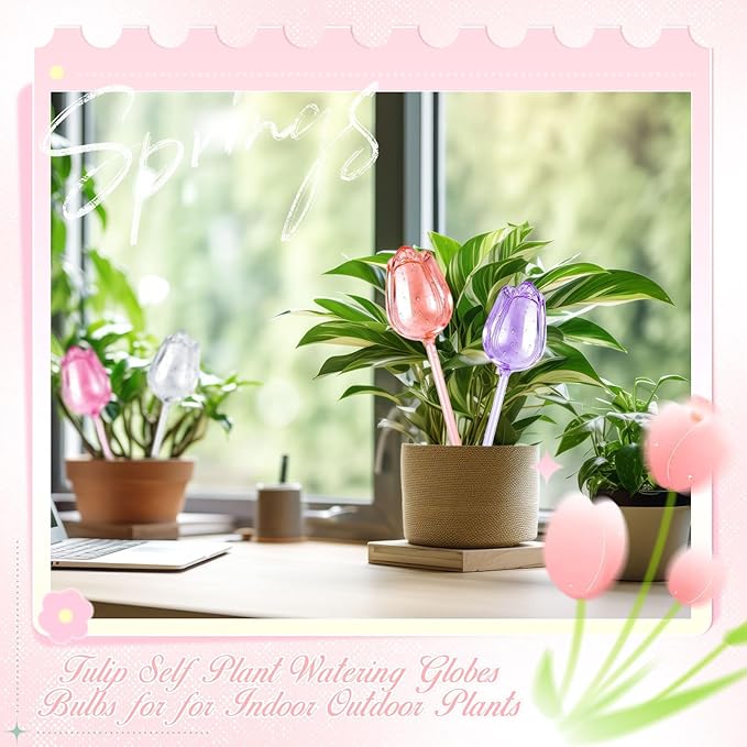 8 Pcs Self Watering Globes Tulips Bulbs Automatic Plant Watering Devices Plastic Plant Self Waterer Insert Spikes for Indoor Outdoor Garden Decoration